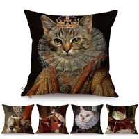 cat funky animal portrait europe renaissance oil painting posters style decorative throw pillow cases linen sofa cushion cover