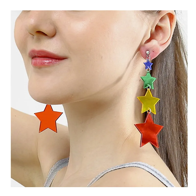 

Fashion Colorful Pentagram Long Dangle Earrings Pendant Temperament Acrylic Stars Drop Earring For Women Girls Punk Jewelry Gift