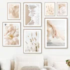 Бежевый пляж волны тростник трава цветок перо пальмовый лист стены искусства Печать холст Картина скандинавский плакат Декор картина для гостиной