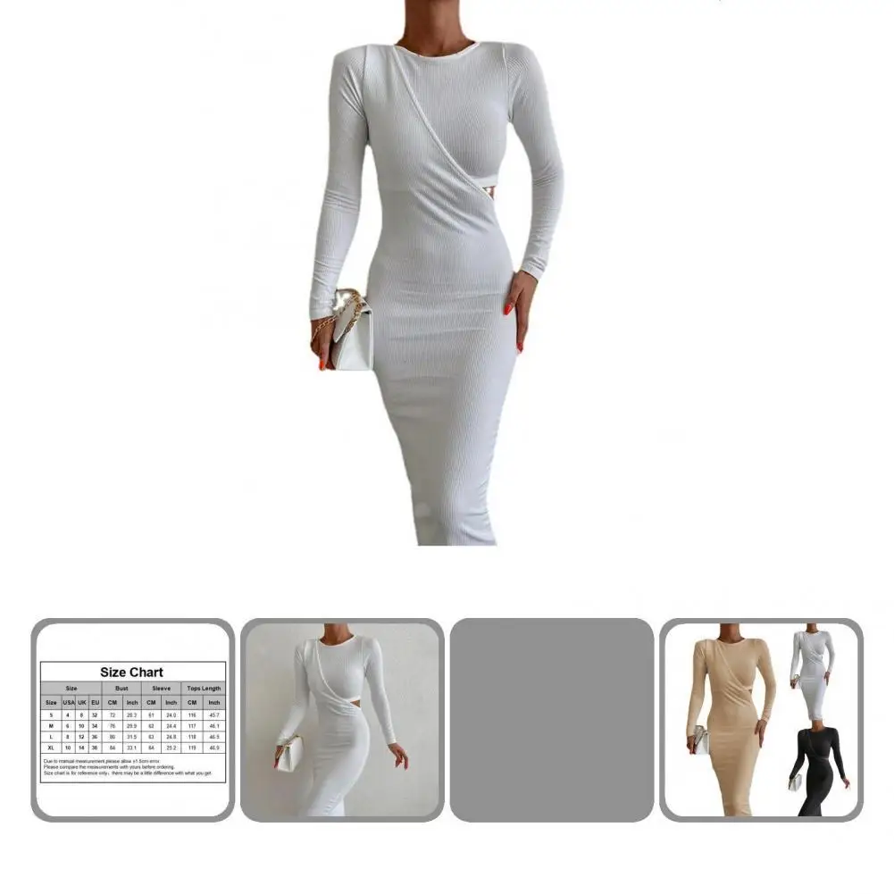 

Quick Dry Fabulous Round Neck Sheath Dress Knitted Spring Dress Long for Club