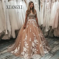 charming champagne long evening dress 2020 ball gown off the shoulder court train evening dresses lace appliques evening dress f