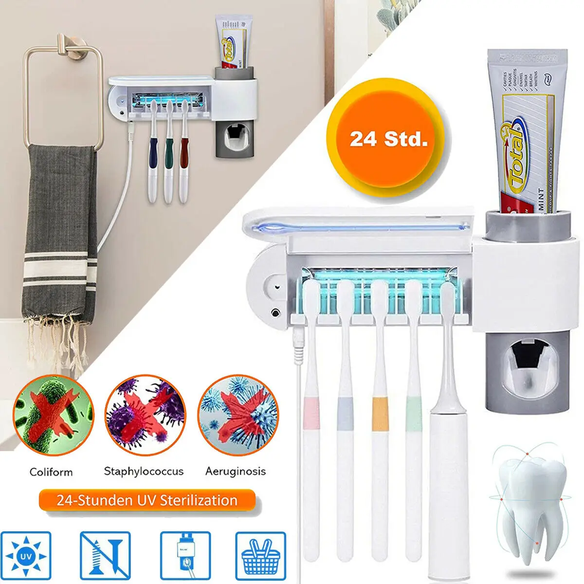 Автоматический Диспенсер зубной пасты держатель для зубных щеток 5 отверстий