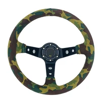 350mm 14inch camouflage leather suede racing steering wheel universal 95mm deep corn drifting car sprort steering wheel