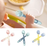 children self feedingmushroom spoon training tableware baby twist fork spoon suit sets patchwork color anti slip utensils