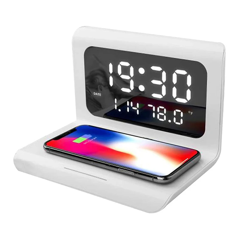 

Creatives Wireless Phone Charging Station With Digital Alarm Clock Multifunctional Charger Pad for Phone E7