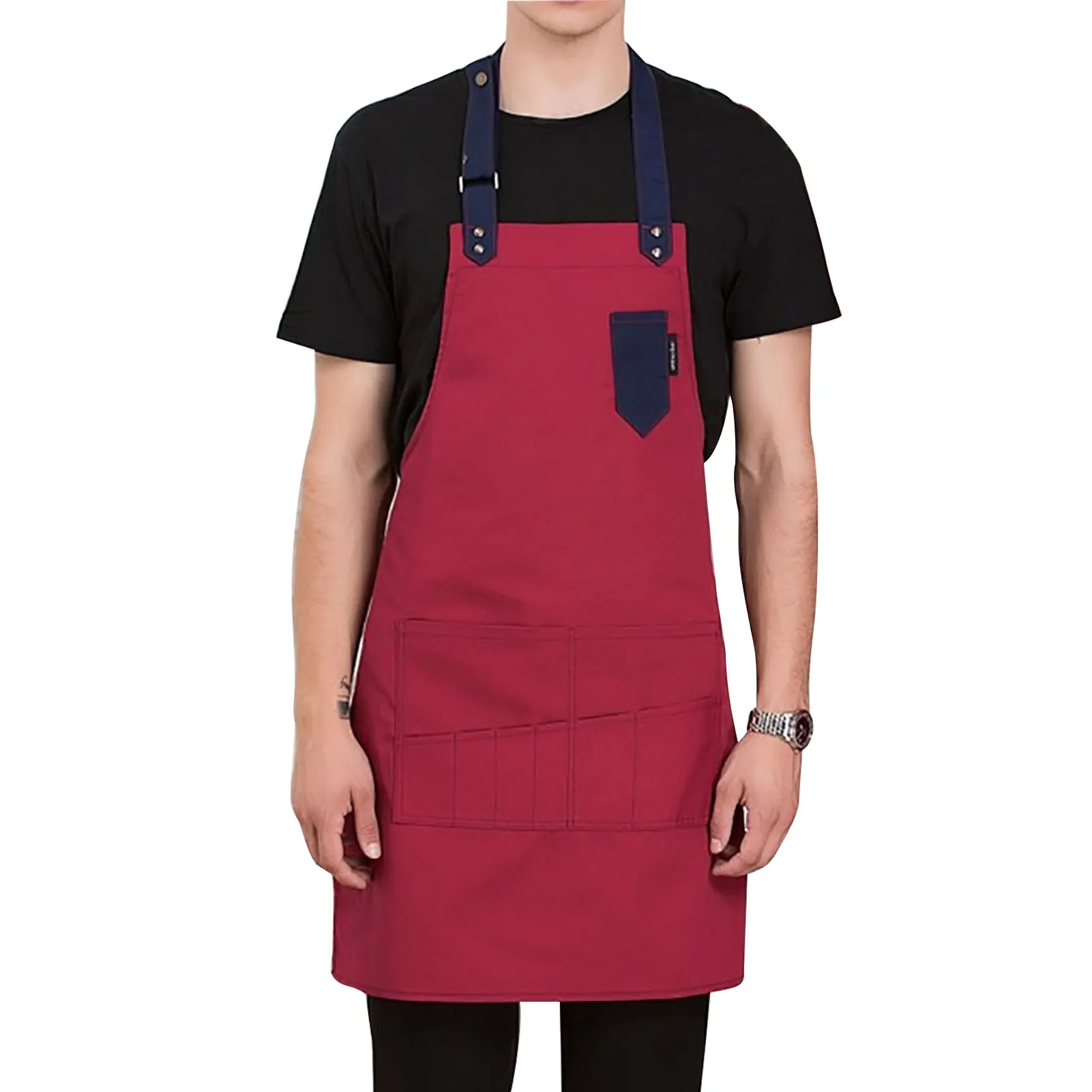 

Durable Anti-oil Unisex Bib Aprons Housework Kitchen Cooking Supply with Pockets