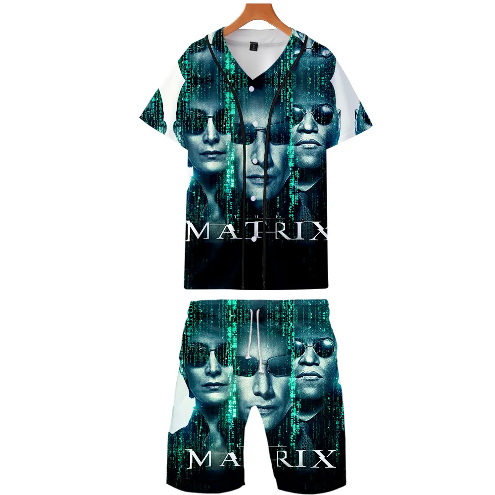 Новинка 2019 мужские модные комплекты из двух предметов футболка с принтом матрицы