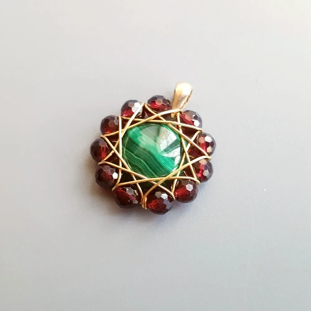 LiiJi с натуральным гранатом реальные Малахитовый подвеска в винтажном стиле 925