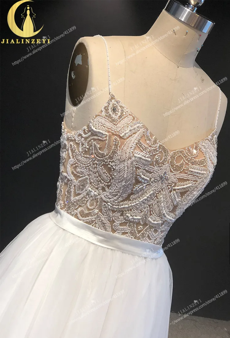 Rhine real Pictures spaghetti straps sexy beads Pearks  vestidos de noiva robe mariage Wedding gown wedding dresses