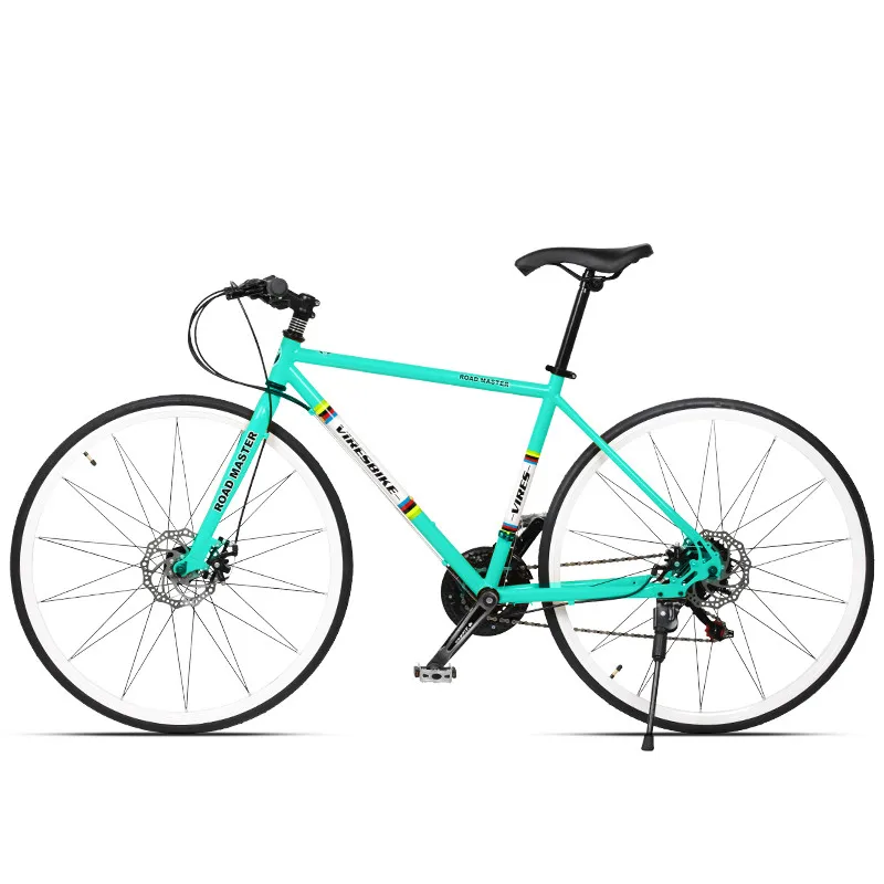 Карбоновый стальной каркас 700CC Break Wind Road Bike 21/27 скорость двойной велосипед с дисковым тормозом Спорт на открытом воздухе Велоспорт Гонки bicicleta - Цвет: Straight green