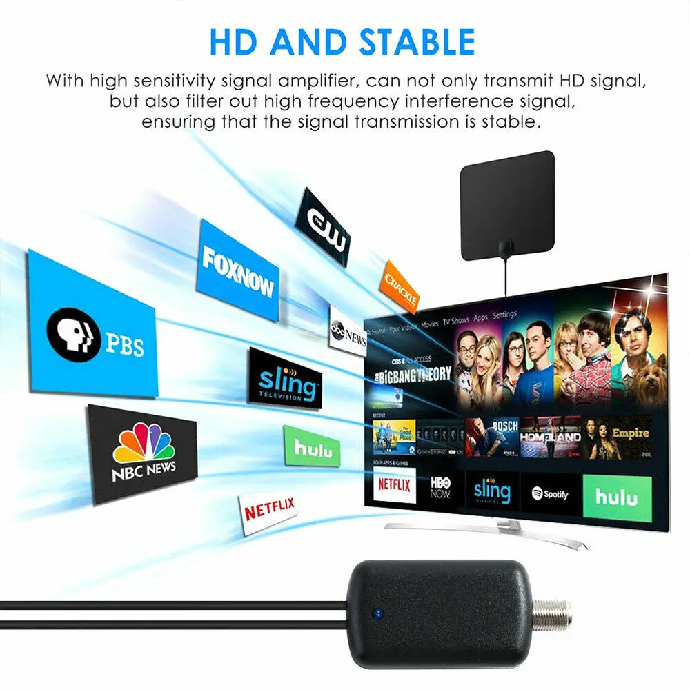 4K Digital HD TV Antenna With Signal Amplifier Universal Connector 1000 Miles Signal Booster Amplifier HDTV Digital Indoor