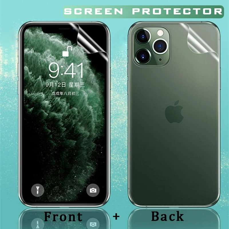 Передняя + задняя Гидрогелевая пленка 20D для iPhone SE 2020 11 Pro Max защитная экрана X XR XS 6 6S