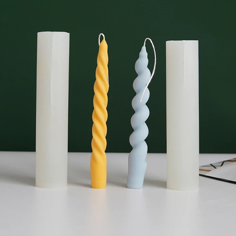 3D Twisted Long Brush Holder Silicone Candle Mould DIY Candlelight Dinner Rotating Screw Rod Twist Rod Candle Mould