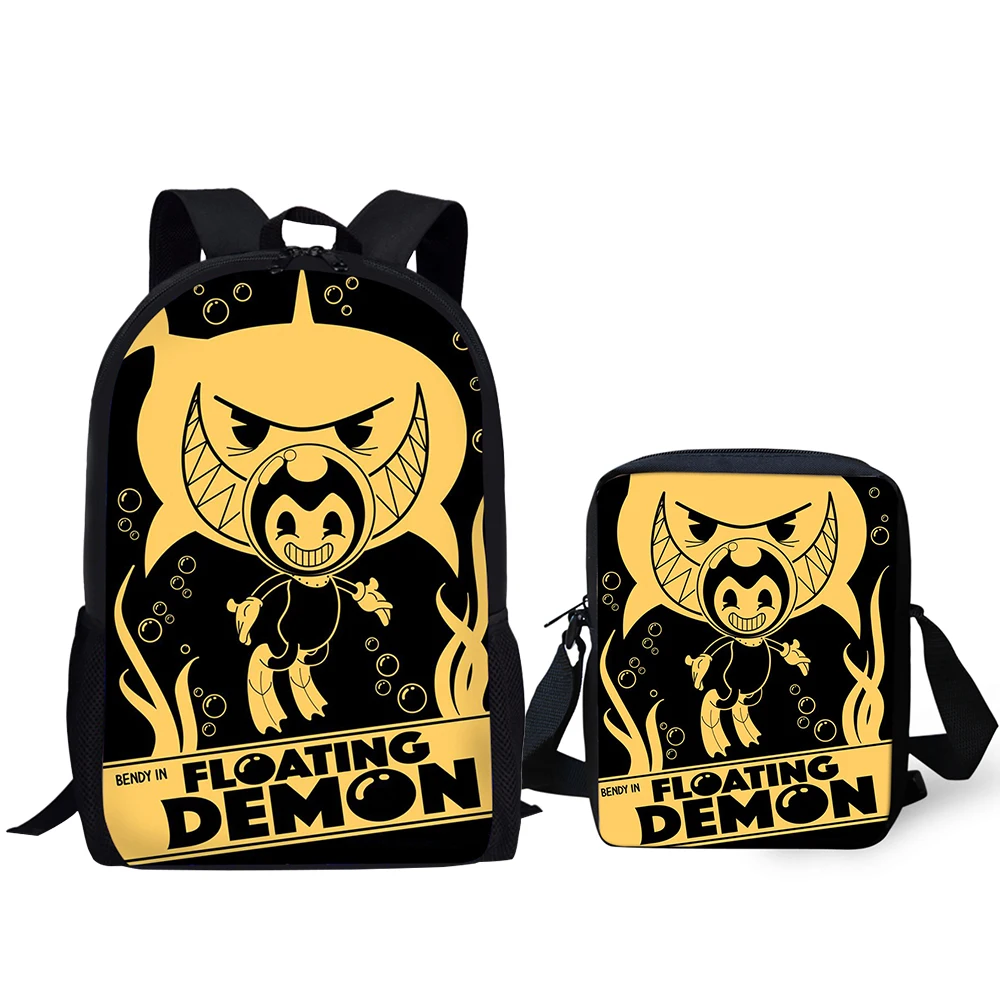 HALYUNASC 2PCs/Set Children's School Backpack Cartoon Bendy-Ink-Machine-Game Design Pattern School Bags Students Book-Bags Set