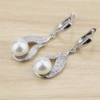 925 sterling silver jewelry earring freshwater pearls white cz beads drop dangle earrings for women free gifts box