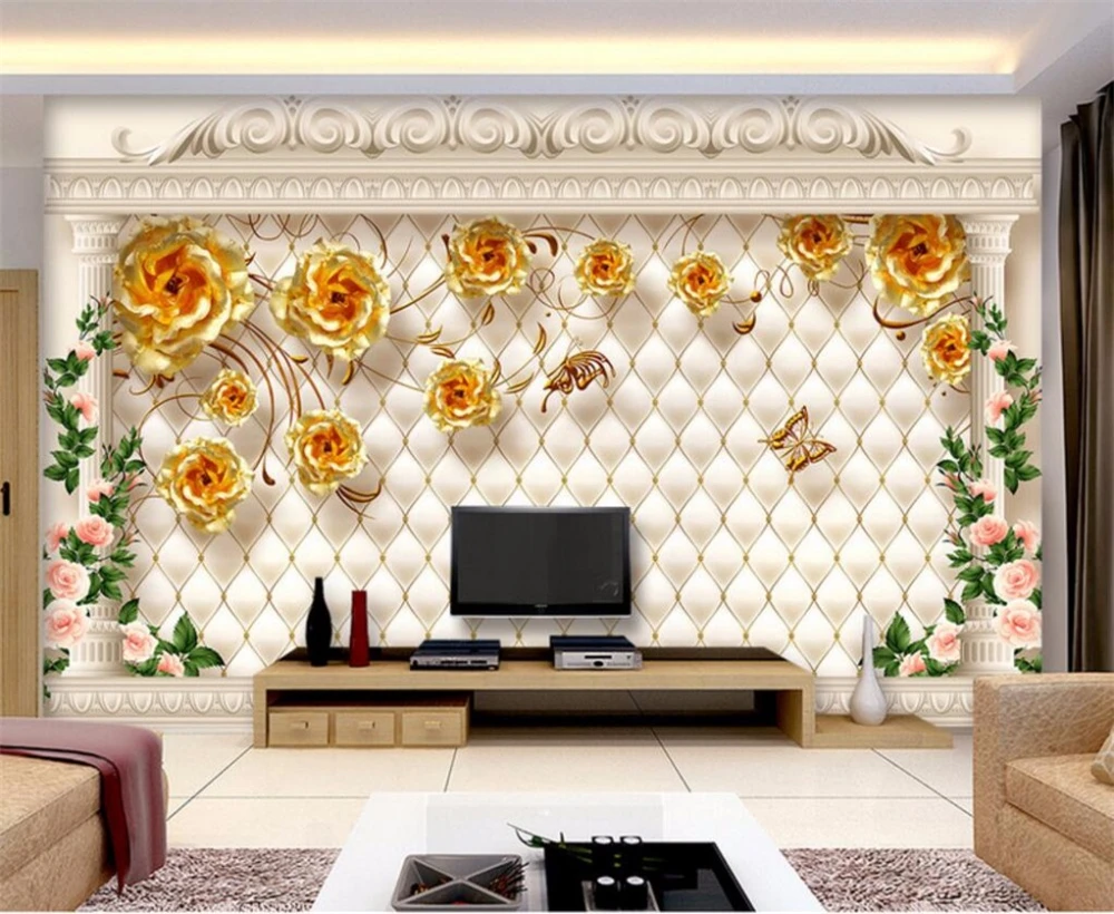 Большой заказ обоев Европейский роскошный золотой розовый мягкий пакет римская