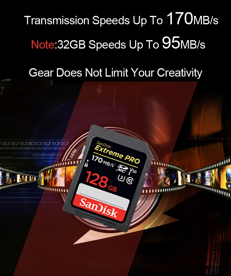 Карта памяти SanDisk Extreme Pro SDHC/SDXC, SD карта, 32 ГБ, 64 ГБ, 128 ГБ, 256 ГБ, класс 10, U1, U3, 4 K, 16 ГБ, 512 ГБ, флеш-карта памяти для камеры