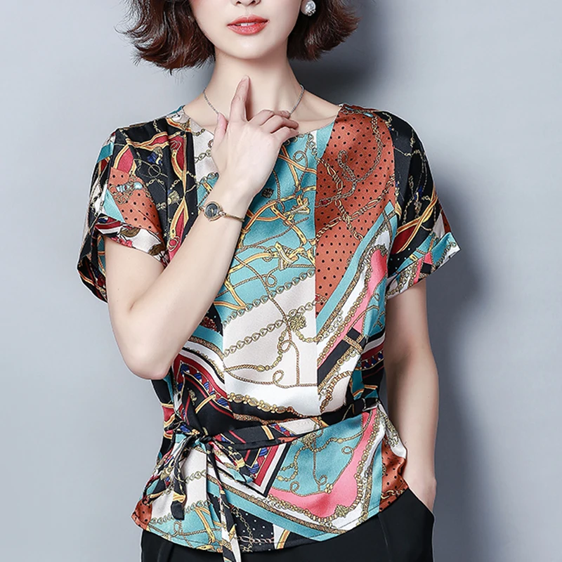 женские топы Модные шифоновые рубашки с принтом Большие размеры 2019 летние новые