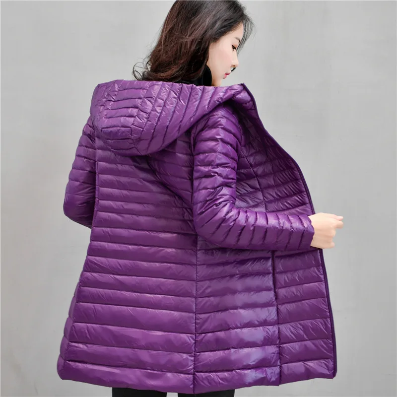 Женское пуховое пальто с капюшоном легкая парка на утином пуху базовая верхняя