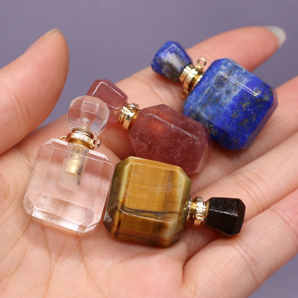 

Natural Stone Perfume Bottle Connector Charms Tiger Eye Crystal Essential Oil Diffuser Pendant for DIY Jewelry Making Necklace