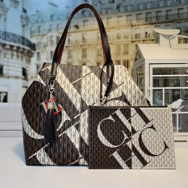 

Bags for Women Fashion Luxury Large Capacity One-shoulder Handbag 1 Real Cowhide Ladies CH Letter Wallet and Handbag Bucket Bag