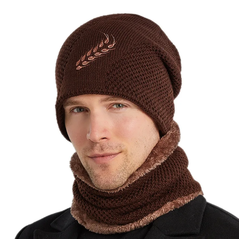 

Embroidered Winter Warm Knitted Wool Hat For Men Red Brown Grey Black Cycling Ear Protection Cold Proof Cap