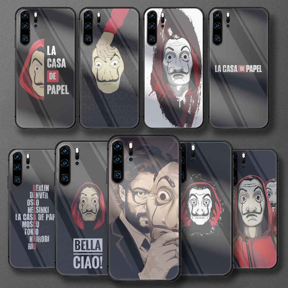 

Money Spain TV Heist Tempered Glass Phone Case For Huawei Honor P 7 8 9 10 20 30 40 50 A X I Pro Lite Cover Shell Bumper Black