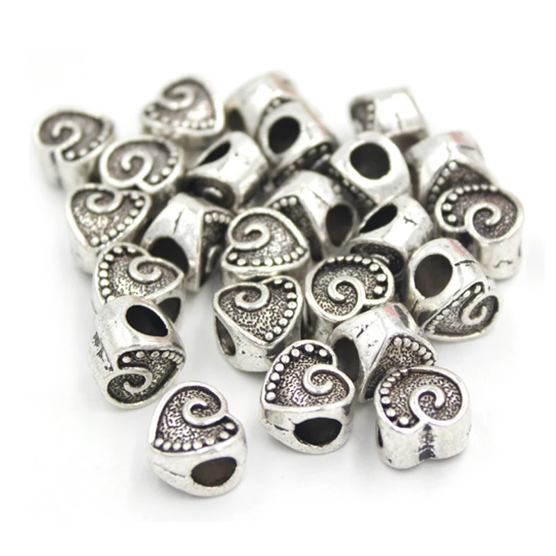 10 шт. рукоделие большое отверстие бусины из цинкового сплава в форме сердца