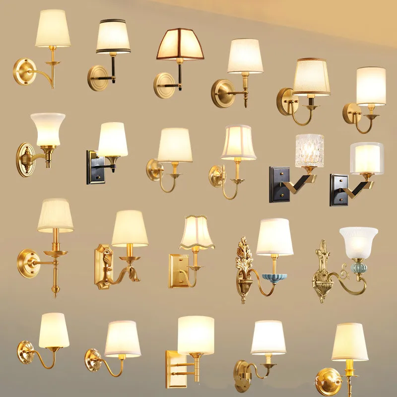 Полностью медная американская настенная лампа прикроватная для спальни