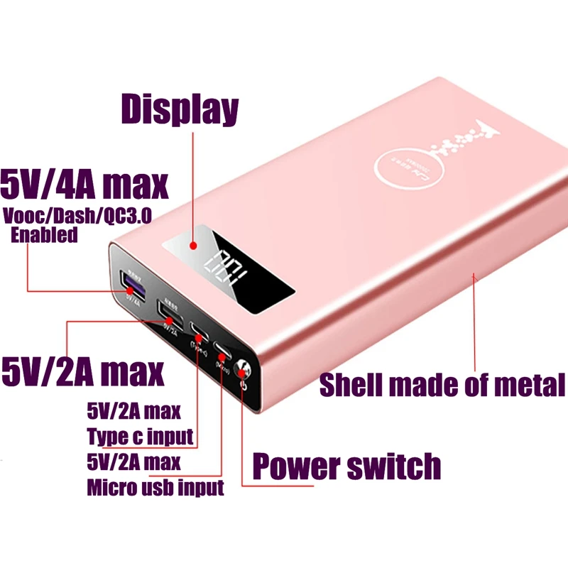 Lwizing 20000 мА/ч, Мощность банк Vooc тире Мощность power Bank 5V 4A 20 Вт 18650 Портативный Зарядное устройство для мобильного телефона Oneplus 6 6T 5T 5 3T One plus Oppo R15