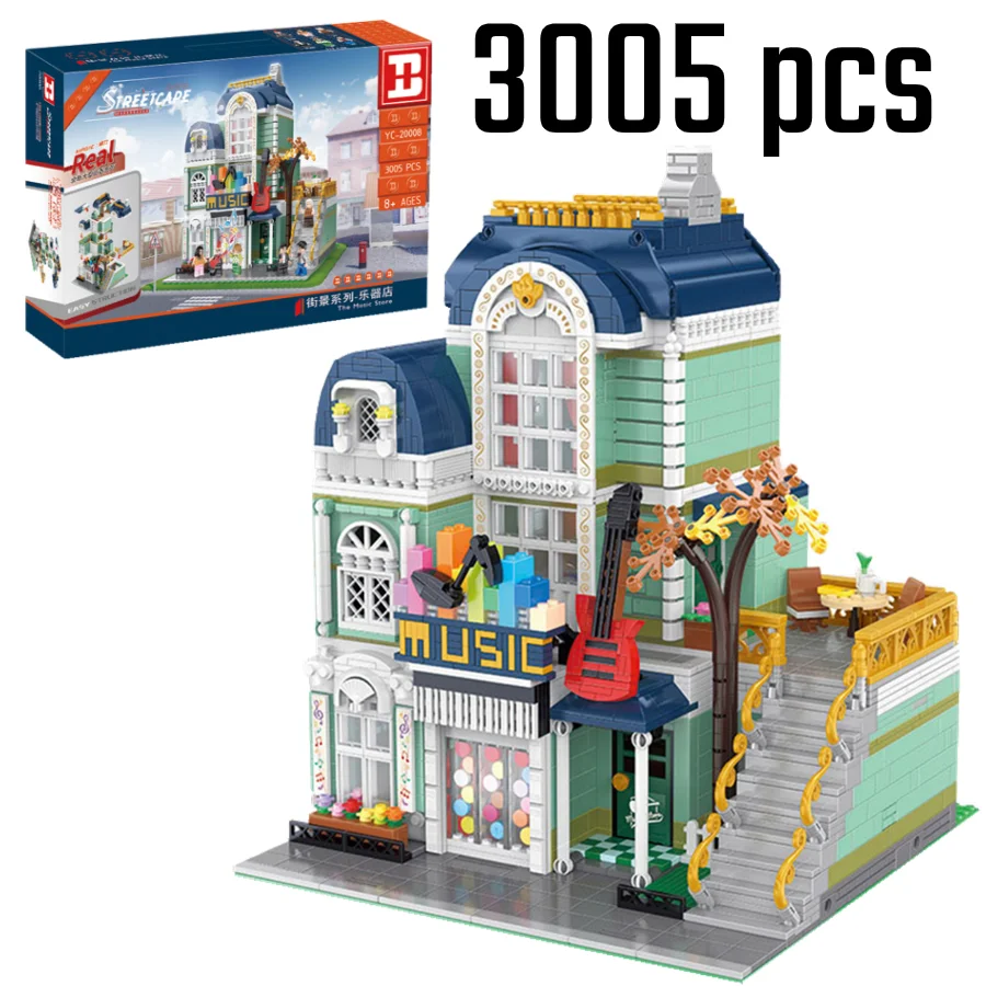 

Новые строительные игрушки уличный вид, модель MOC музыкального магазина, строительные блоки, кирпичи, сборные игрушки, детские подарки на де...