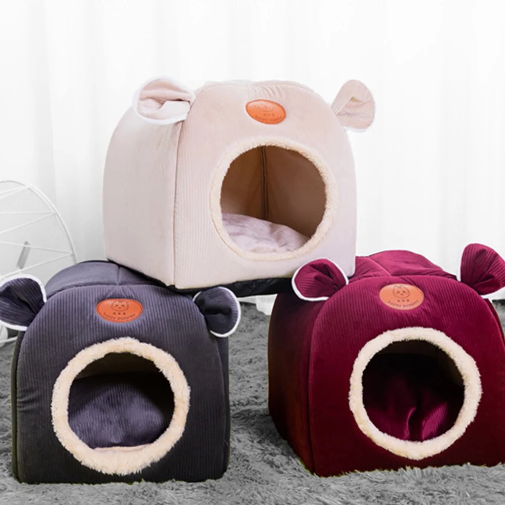 

Cat House Warmer Dog Kennel Soft Pet Bed Small Cat Tent Indoor Semi-Enclosed Plush Sponge Pet Sleeping Supplies
