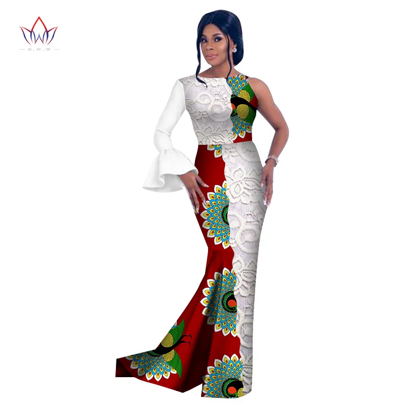 Африканский стиль модные африканские платья для женщин Vestidos кружевные pathwork Dashiki вечерние платья с круглым вырезом WY2630 - Цвет: 3