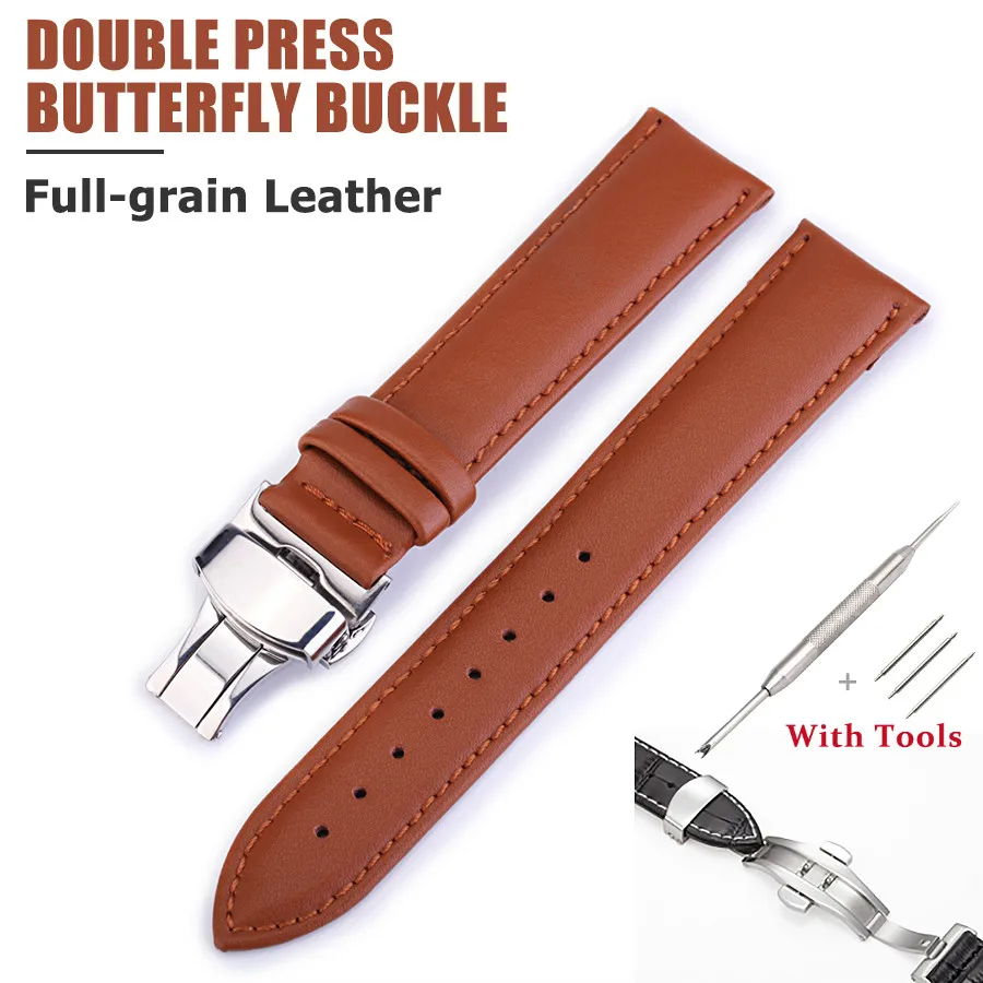 Ремешок из натуральной воловьей кожи с двойной застежкой бабочкой для мужчин и