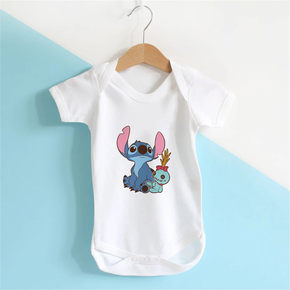 

New Disney Bodysuit Summer Short Sleeve Stitch Cartoons Print Casual Base Clothes Cotton Crawl Streetwear O-neck Tops Loose