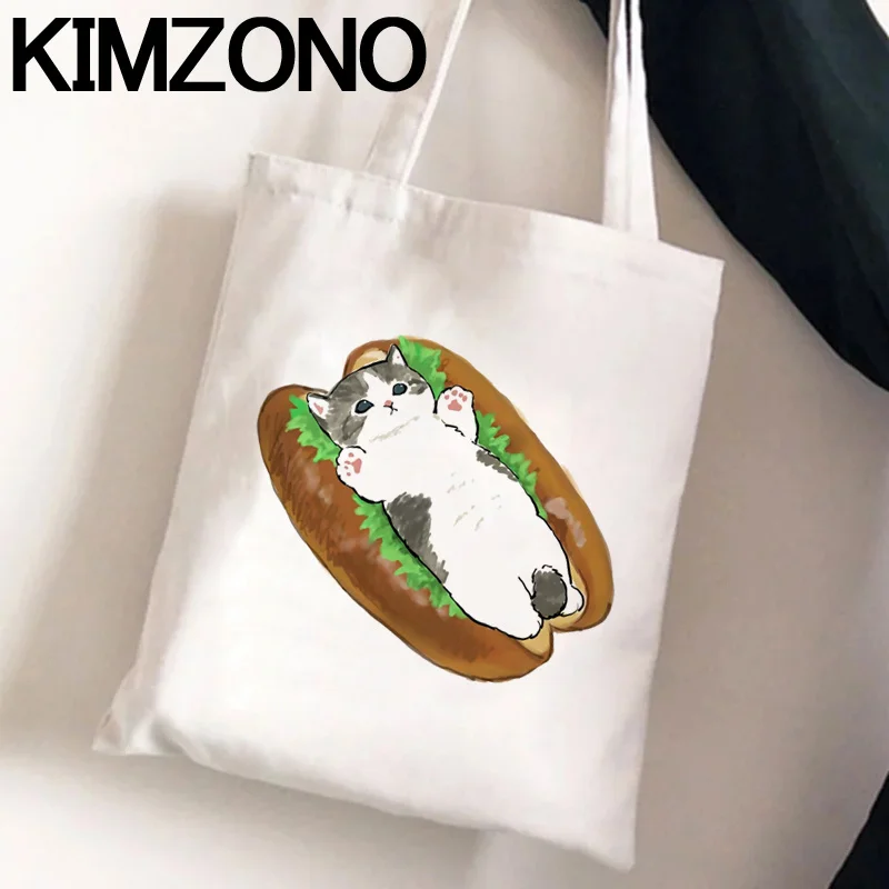 

Cat shopping bag bolsas de tela jute bag cotton shopper grocery reusable bag foldable sacola fabric cloth sac tissu