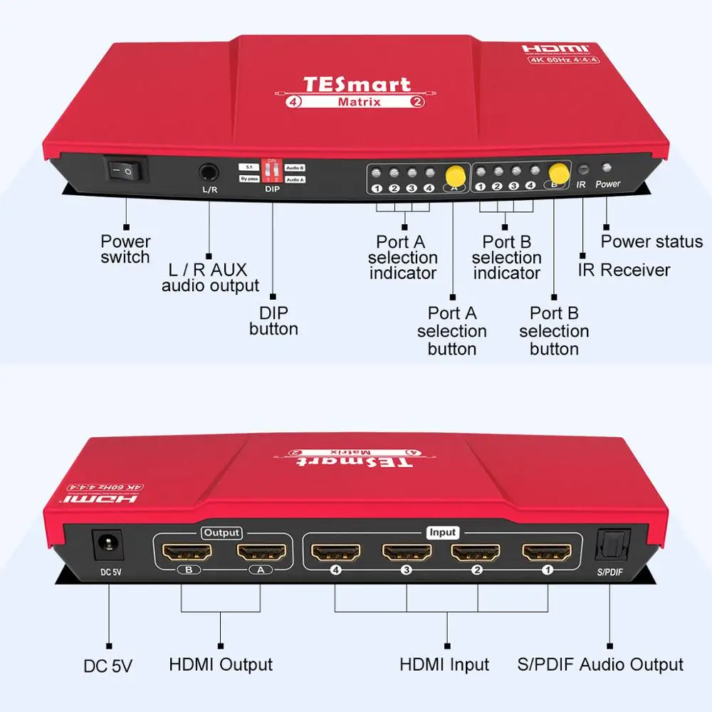 4K HDMI матрица 4x2 разделитель сплиттер 4 порта вход и 2 порты вывода с аналоговым