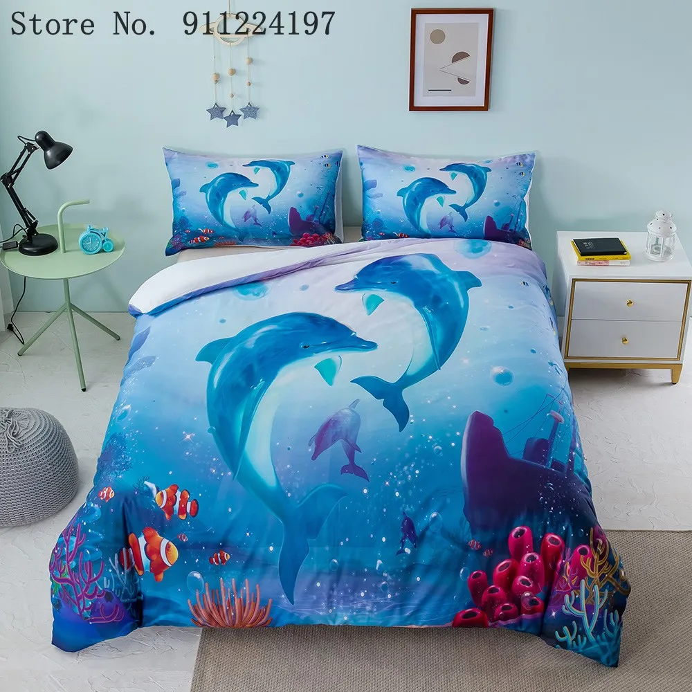 

Ocean beach Dolphin scenery 3D bedding set Duvet Covers Pillowcases twin full quenn king Size comforter bedding sets bed linen