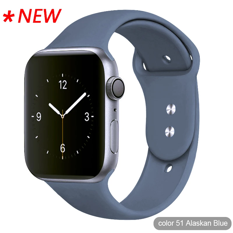 Цветной мягкий силиконовый спортивный ремешок для Apple Watch серии 1 2 3 4 5 38 мм 42 мм резиновый ремешок для часов 40 мм 44 мм iWatch 4/5 - Цвет ремешка: 51 Alaskan Blue