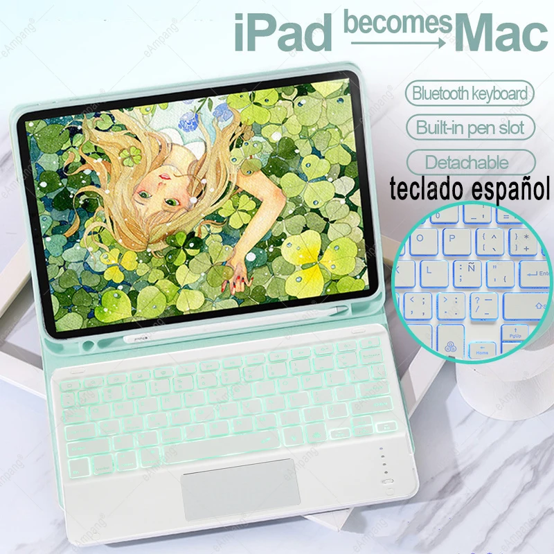 

Backlight Touchpad Spanish Keyboard Case For iPad Air 4 10.9 Pro 11 2021 2020 9.7 10.5 10.2 2019 5th 6th 7th Generation Cover