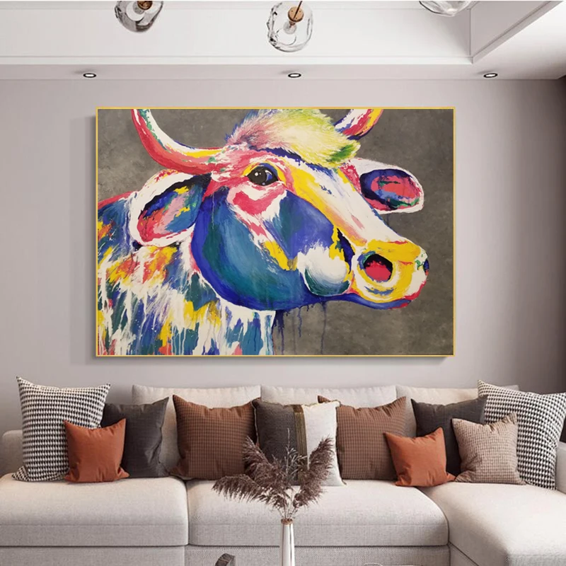 Постер в виде коровы абстрактная Красочная картина маслом осла на холсте
