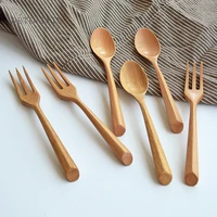 japanese creative triangle handle wooden spoon and fork set dessert wooden spoon wooden fork student portable kitchen tableware
