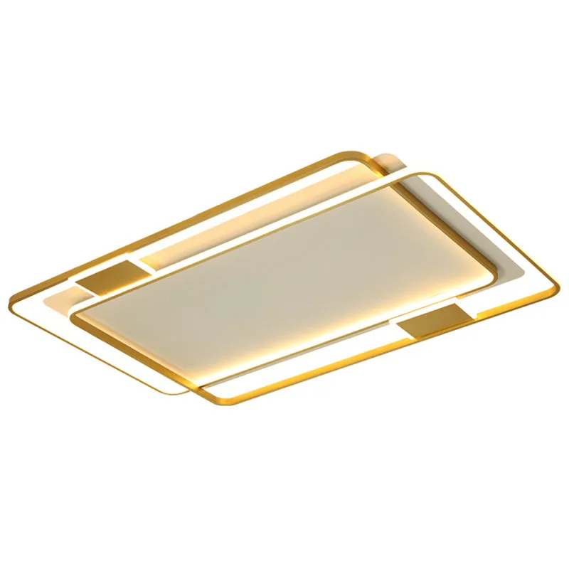 

Nordic Gold Square Rectangle Ceiling Lamp Fixtures for Bedroom Living Dining Study Room Simple Indoor LED Chandelier Lighting