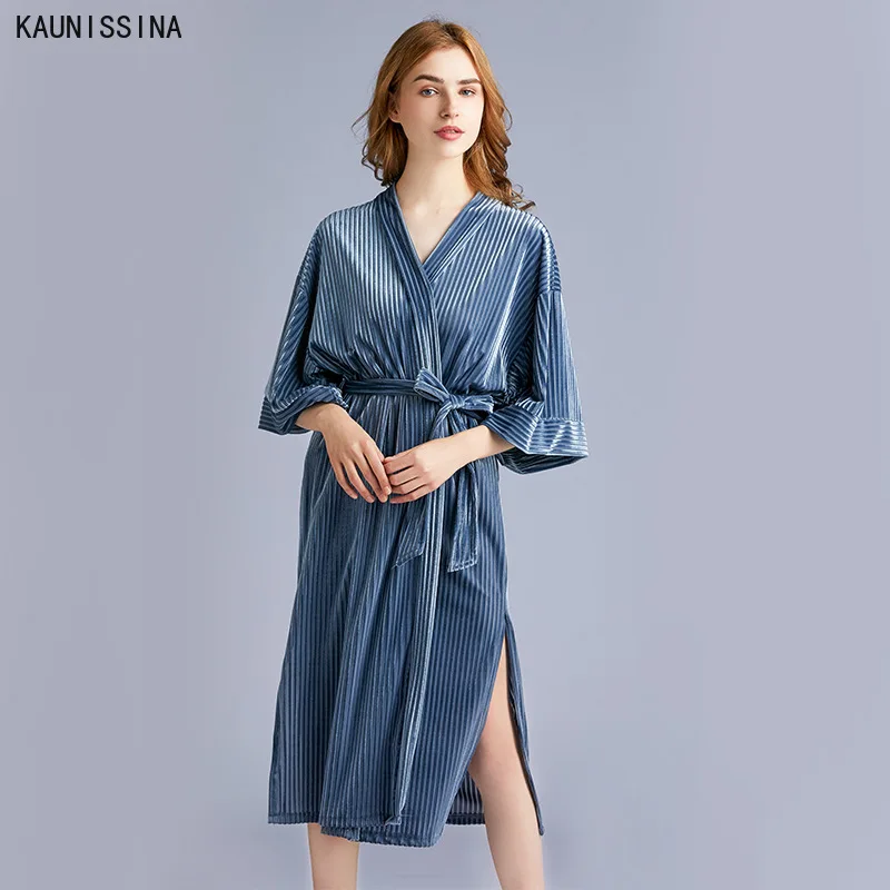 Женский халат на осень и зиму длинный кимоно банные халаты элегантные до