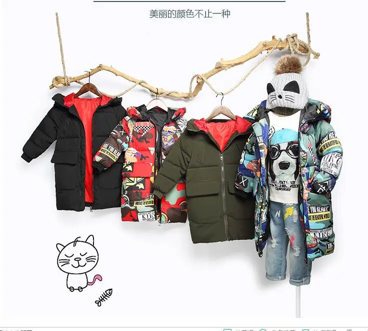 

2019 New Boy Jacket Brand Winter Hooded Jacket Camo Parks for Teenage Boys Thick Long Jacket Children's Clothes