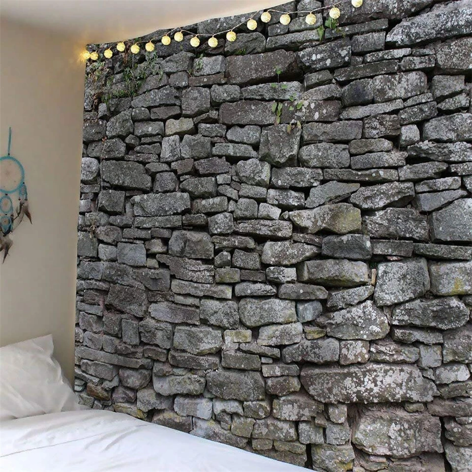 

Vintage Stone Grey Brick Wall Tapestry Hippie Boho Home Decor European Wall Cloth Tapestries Multi Medieval Wallpaper Bedspread