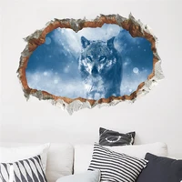 3d look wolf wall stickers for office living room bedroom home decoration safari mural art diy pvc animal wall hole decal