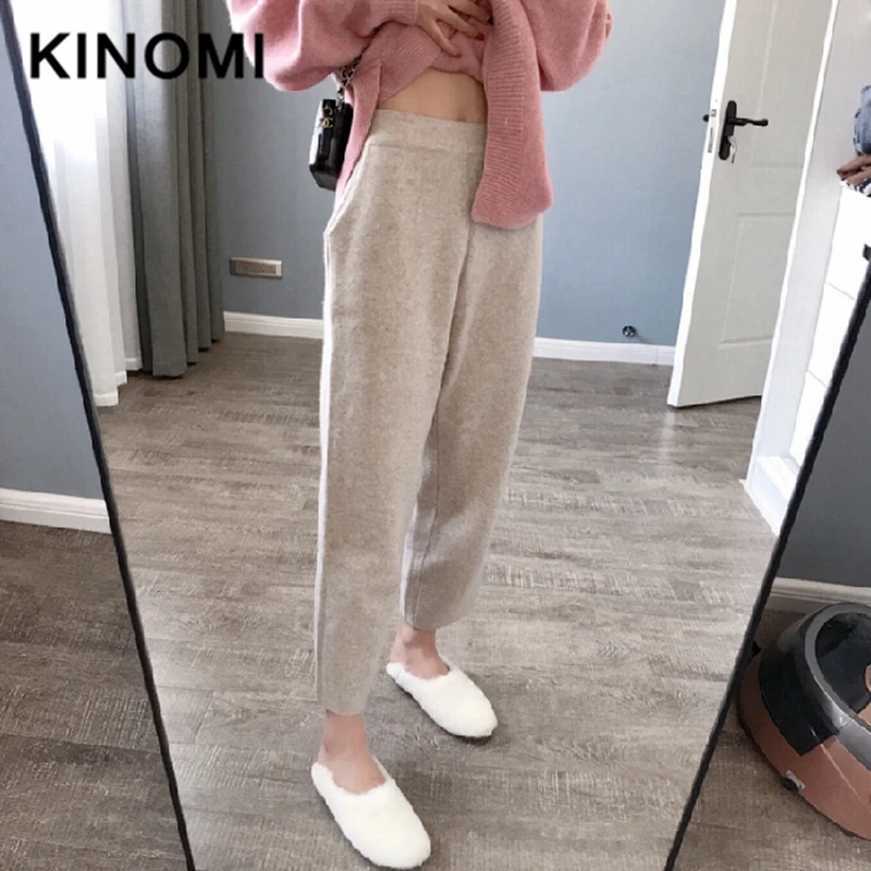 KINOMI осенние шерстяные женские шаровары с карманами Женская рабочая одежда брюки