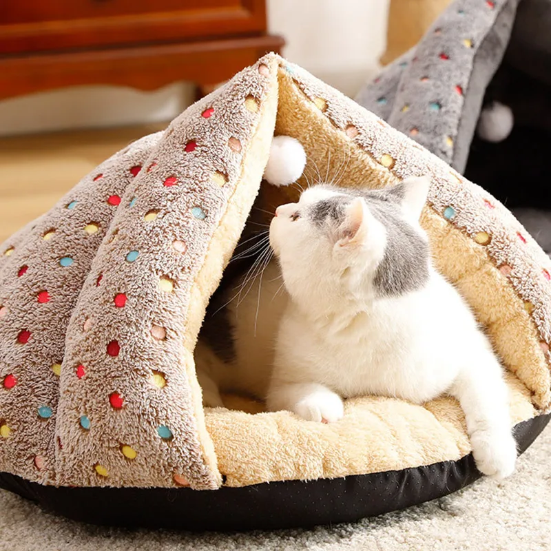 Hot Sales Thick Triangular Cat Sleeping Bed Winter Warm Soft Kennel Tent Pet Puppy Mat House DNJ998 | Дом и сад