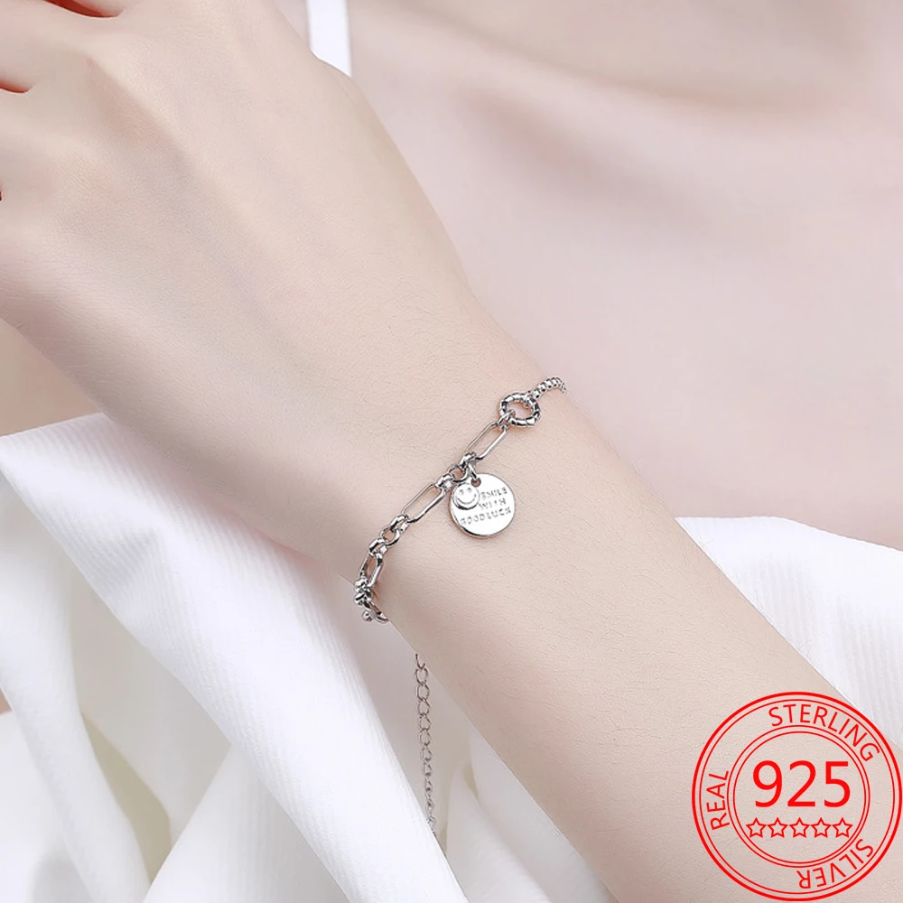 Популярная цепочка из серебра 925 пробы с счастливым лицом удачи звеньевая